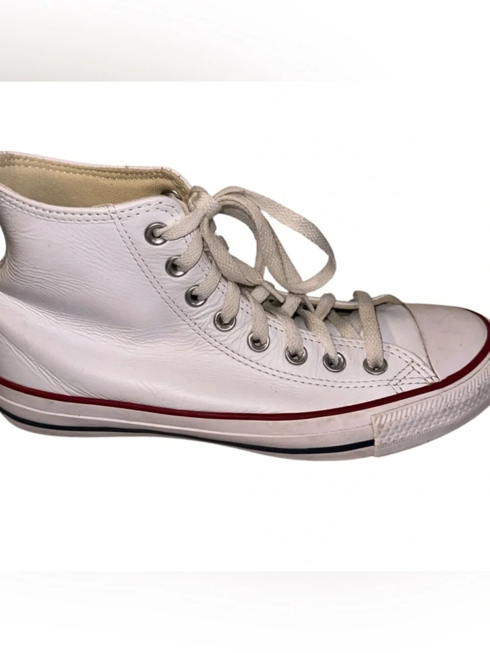 Converse White Leather All Star High Top Sneakers Unisex Size W8.5 M6.5 - Picture 3 of 12